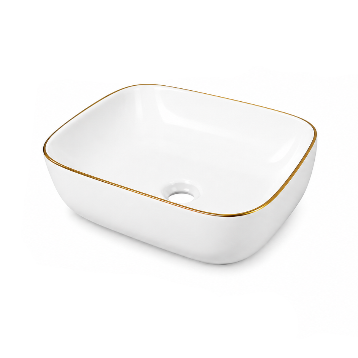BOWL LOZA (P153G) MOD. CUADRADO BLANCO C/LINEA DORADA 46X33X13.5 FRATELLI